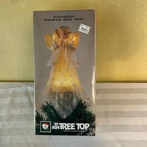 Christmas tree topper, porcelain head angel that lights up